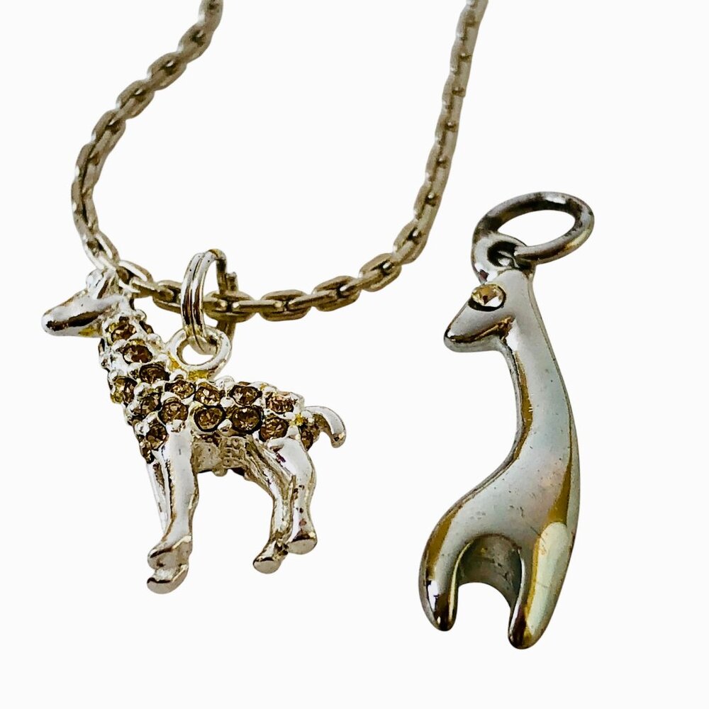 Sterling Silver Giraffe Pendant and Necklace 2 Giraffe Charms